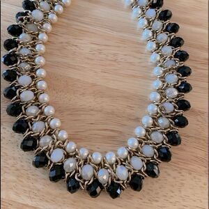 Crystal Collar Necklace (smoky & black crystals) w/ Faux Pearls 14” Gorgeous